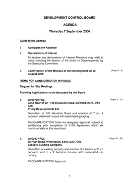 DEVELOPMENT CONTROL BOARD AGENDA Thursday 7 September