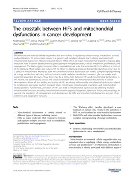 The Crosstalk Between Hifs and Mitochondrial Dysfunctions in Cancer Development