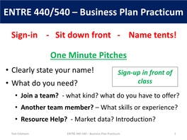 ENTRE 440/540 – Business Plan Practicum