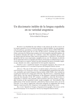 Un Diccionario Inédito De La Lengua Española En Su Variedad Aragonesa