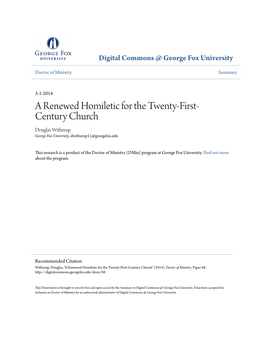 A Renewed Homiletic for the Twenty-First-Century Church" (2014)