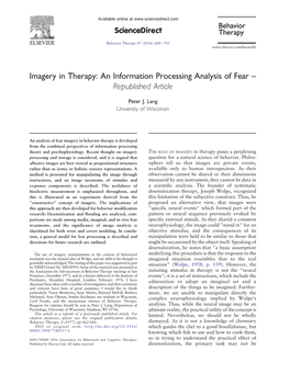 Imagery in Therapy: an Information Processing Analysis of Fear – Republished Article