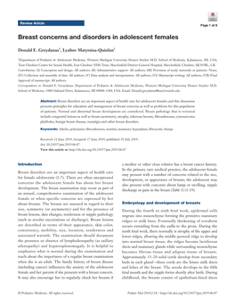 Breast Concerns and Disorders in Adolescent Females