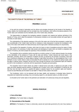 Turkish Constitution, the Last Paragraph of Article 67 of the Constitution Shall Not Be Applied to the Provisions of Parliamentary Elections Law No