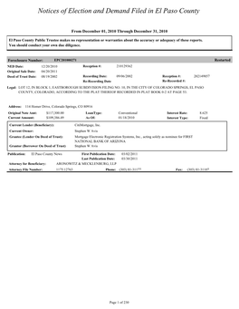 Notices of Election and Demand Filed in El Paso County