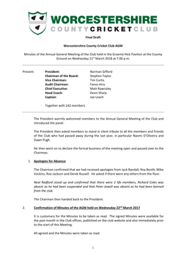 Worcestershire County Cricket Club AGM