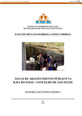 Águas De Abastecimento Público Na Ilha Do Fogo - Concelho De São Filipe