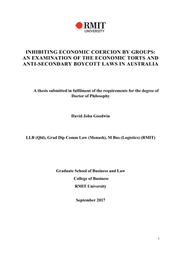 An Examination of the Economic Torts and Anti-Secondary Boycott Laws in Australia