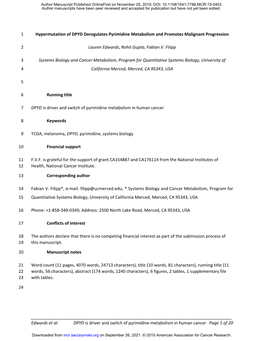 Edwards Et Al. DPYD Is Driver and Switch of Pyrimidine Metabolism in Human Cancer Page 1 of 20