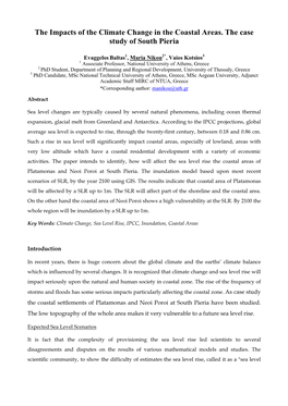 The Impacts of the Climate Change in the Coastal Areas. the Case Study of South Pieria