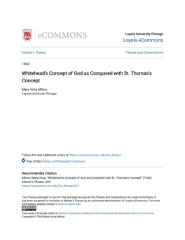 Whitehead's Concept of God As Compared with St. Thomas's Concept