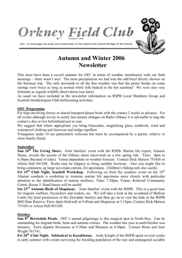 Autumn and Winter 2006 Newsletter