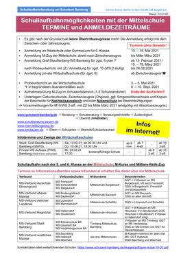 Infos Im Internet! Schullaufbahnmöglichkeiten Mit Der Mittelschule TERMINE Und ANMELDEZEITRÄUME