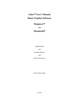 Lime™ User's Manual Music Notation Software Windows™ Macintosh®