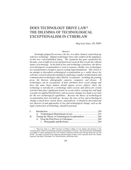 The Dilemma of Technological Exceptionalism in Cyberlaw
