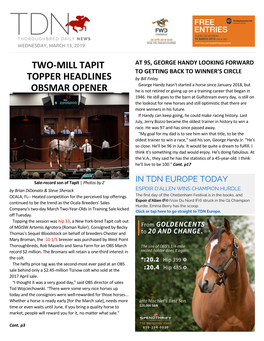 Two-Mill Tapit Topper Headlines Obsmar Opener