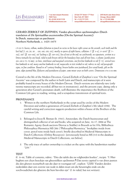 GERARD ZERBOLT of ZUTPHEN, Vanden Gheesteliken Opclimminghen (Dutch Translation of De Spiritualibus Ascensionibus [On the Spirit