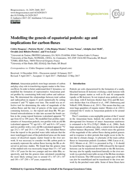 Modelling the Genesis of Equatorial Podzols: Age and Implications for Carbon Fluxes