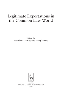 Legitimate Expectations in the Common Law World