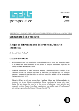 25 Feb 2015 Religious Pluralism and Tolerance in Jokowi's Indonesia