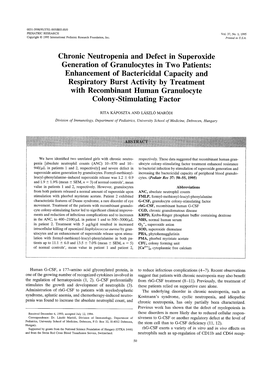 Chronic Neutropenia and Defect in Superoxide Generation Of