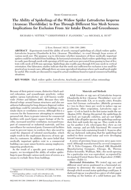 The Ability of Spiderlings of the Widow Spider Latrodectus Hesperus