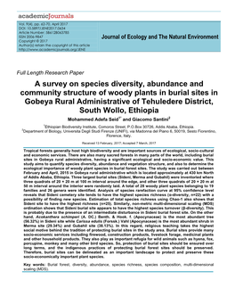 A Survey on Species Diversity, Abundance and Community