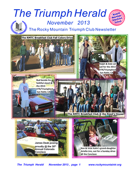 The Triumph Herald Board Member Election November 2013 Issue the Rocky Mountain Triumph Club Newsletter