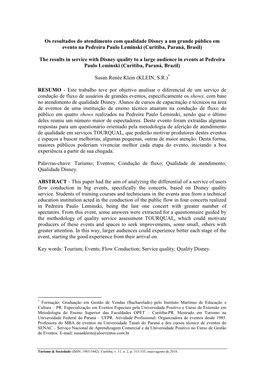 Os Resultados Do Atendimento Com Qualidade Disney a Um Grande Público Em Evento Na Pedreira Paulo Leminski (Curitiba, Paraná, Brasil)
