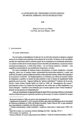 La Antologia Del Verdadero Cuento Chileno De Miguel Serrano, Notas De Relectura'