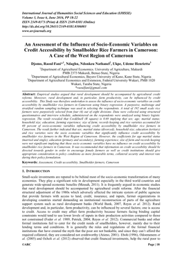 An Assessment of the Influence of Socio-Economic Variables on Credit Accessibility by Smallholder Rice Farmers in Cameroon: a Case of the West Region of Cameroon