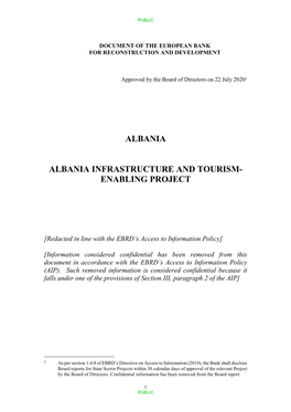 Board Report: Albania Infrastructure and Tourism-Enabling