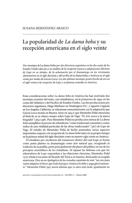 La Popularidad De La Dama Boba Y Su Recepci?N Americana En El Siglo Veinte