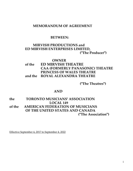 2017-22 Mirvish TMA Agreement W 2018-19 Rates