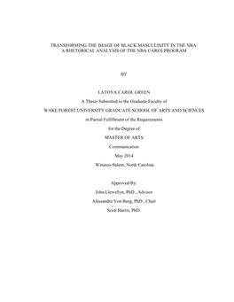 Transforming the Image of Black Masculinity in the Nba: a Rhetorical Analysis of the Nba Cares Program