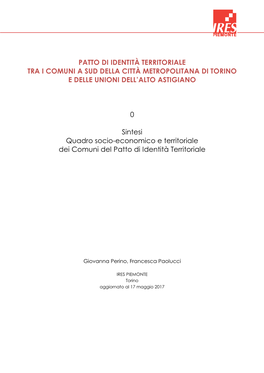 Patto Di Identità Territoriale Tra I Comuni a Sud Della Città Metropolitana Di Torino E Delle Unioni Dell’Alto Astigiano