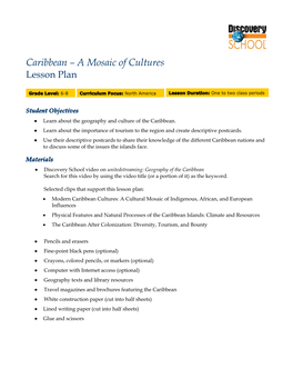 Caribbean – a Mosaic of Cultures Lesson Plan