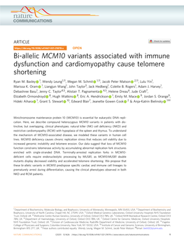 Bi-Allelic MCM10 Variants Associated with Immune Dysfunction and Cardiomyopathy Cause Telomere Shortening