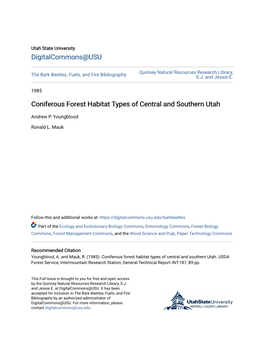 Coniferous Forest Habitat Types of Central and Southern Utah