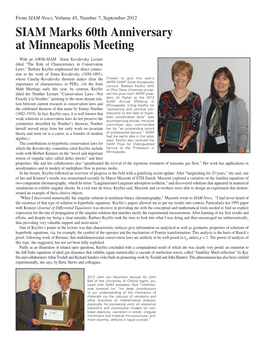 SIAM Marks 60Th Anniversary at Minneapolis Meeting