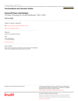 US Base Closings in Newfoundland, 1961–1994 Steven High