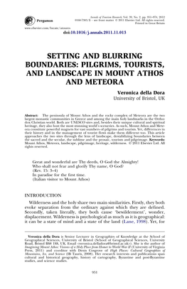 PILGRIMS, TOURISTS, and LANDSCAPE in MOUNT ATHOS and METEORA Veronica Della Dora University of Bristol, UK