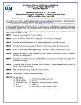 Regional Transportation Commission Technical Advisory Committee Meeting Agenda