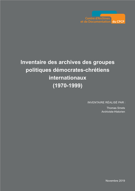 Inventaire Des Archives Des Groupes Politiques Démocrates-Chrétiens
