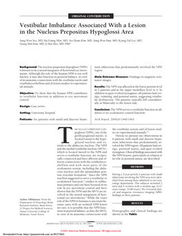 Vestibular Imbalance Associated with a Lesion in the Nucleus Prepositus Hypoglossi Area