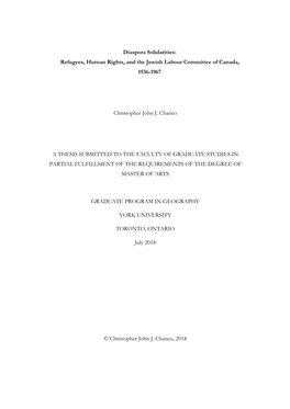 Diaspora Solidarities: Refugees, Human Rights, and the Jewish Labour Committee of Canada, 1936-1967