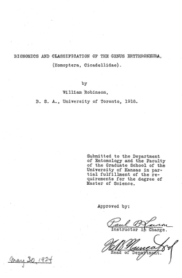 BIONOMICS and CLASSIFICATION of the GENUS ERYTHRONEURA, (Homoptera, Cicadellidae)