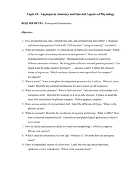 Topic #4: Angiosperm Anatomy And