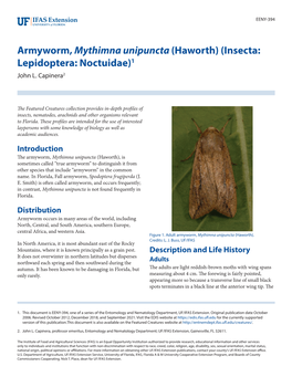 Armyworm, Mythimna Unipuncta (Haworth) (Insecta: Lepidoptera: Noctuidae)1 John L