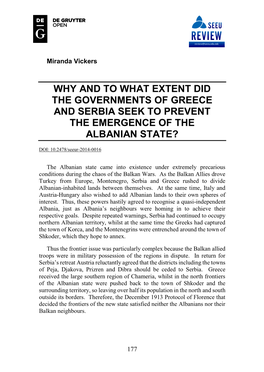 Why and to What Extent Did the Governments of Greece and Serbia Seek to Prevent the Emergence of the Albanian State?